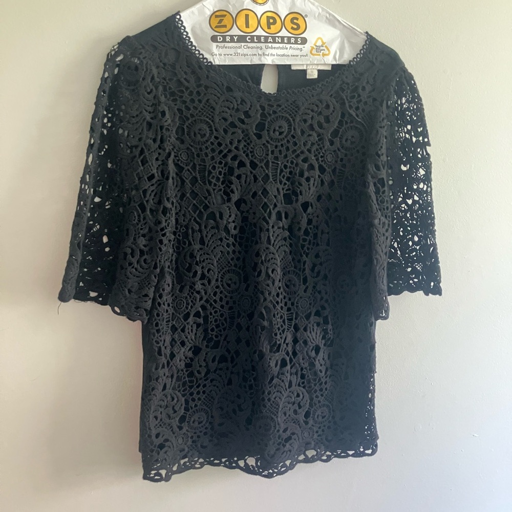 Black Crochet Lace Short-Sleeve Women's Top